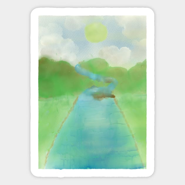 Mountain Stream Digital Watercolor Prints And Others Sticker by nhitori